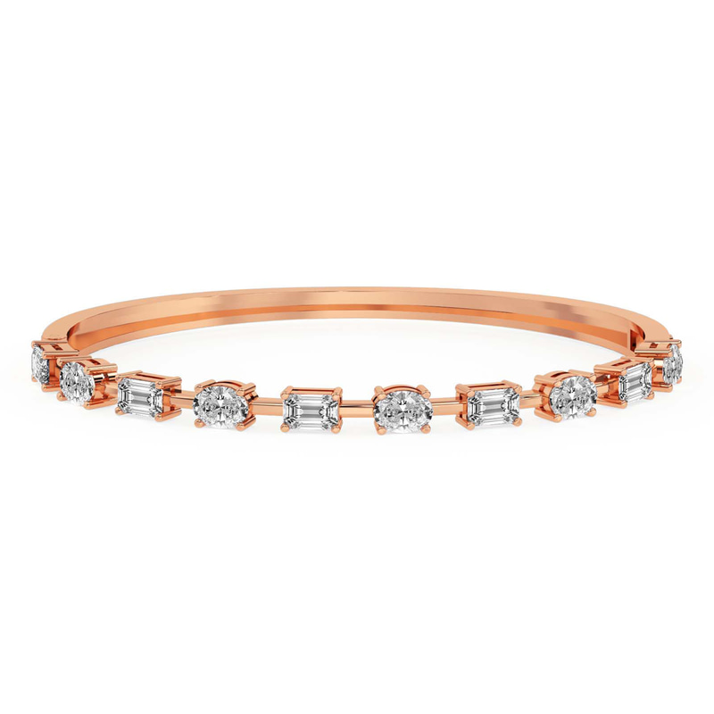 14kt Rose Gold Emerald & Oval Fusion Lab Diamond Openable Bangle Bracelet (1 Ct. Tw.) front image
