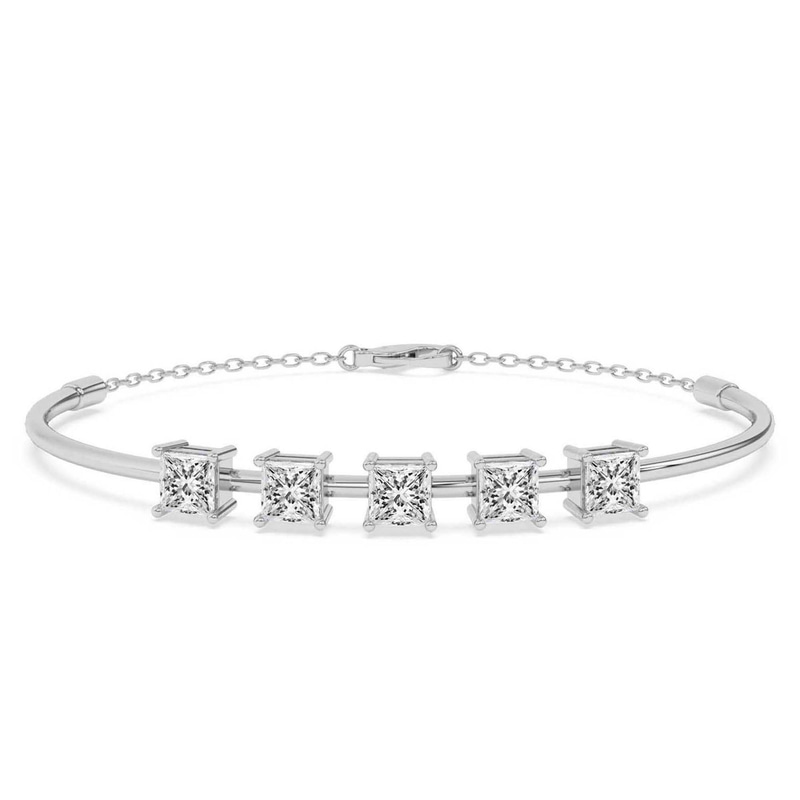 14ct White Gold Linea Princess Lab Diamond openable bracelet (1 Ct. Tw.) front image