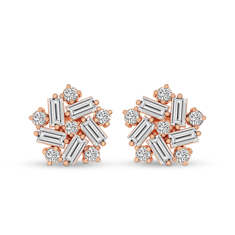 9ct Rose Gold Peony Flower Fashion Lab Diamond Stud Earrings (2 Ct. Tw.) front image