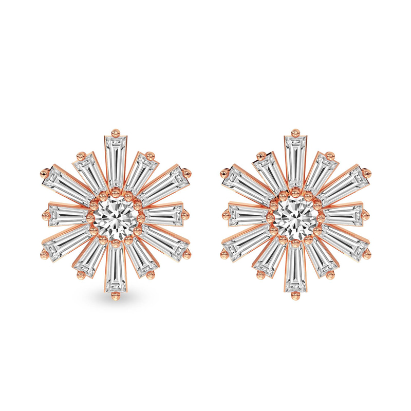 14kt Rose Gold Sunflower Fashion Lab Diamond Stud Earrings (2 Ct. Tw.) front image