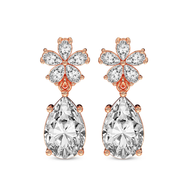 14kt Rose Gold Iris Bloom Flower Fashion Lab Diamond Dangle Earrings (1 Ct. Tw.) front image