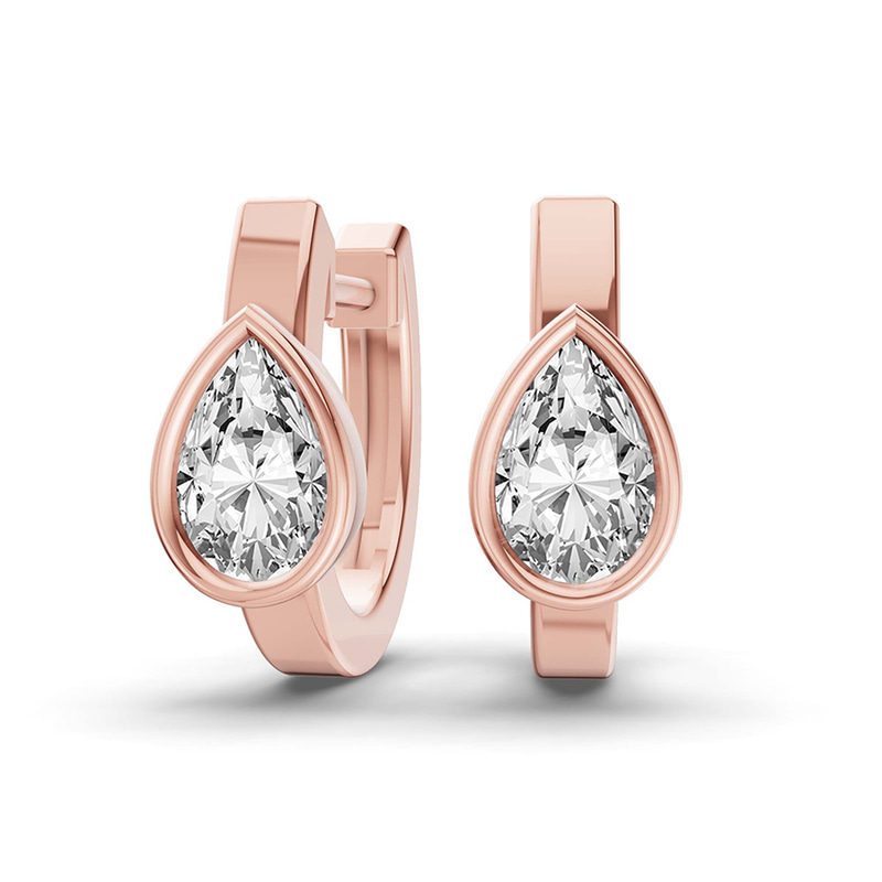 14ct Rose Gold Raindrop Single Pear Lab Diamond Huggie Earrings (1 Ct. Tw.) front image