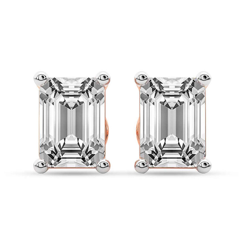 14ct Rose Gold Four Prong Emerald Lab Diamond Stud Earrings (1 Ct. Tw.) front image