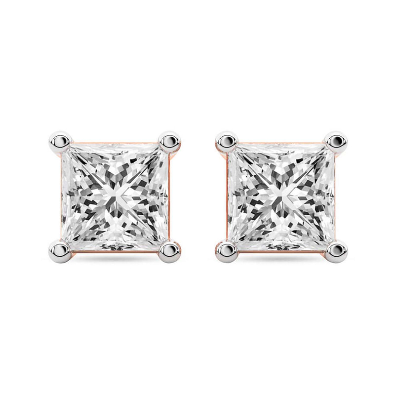 9ct Rose Gold Four Prong Princess Lab Diamond Stud Earrings (12 Ct. Tw.) front image