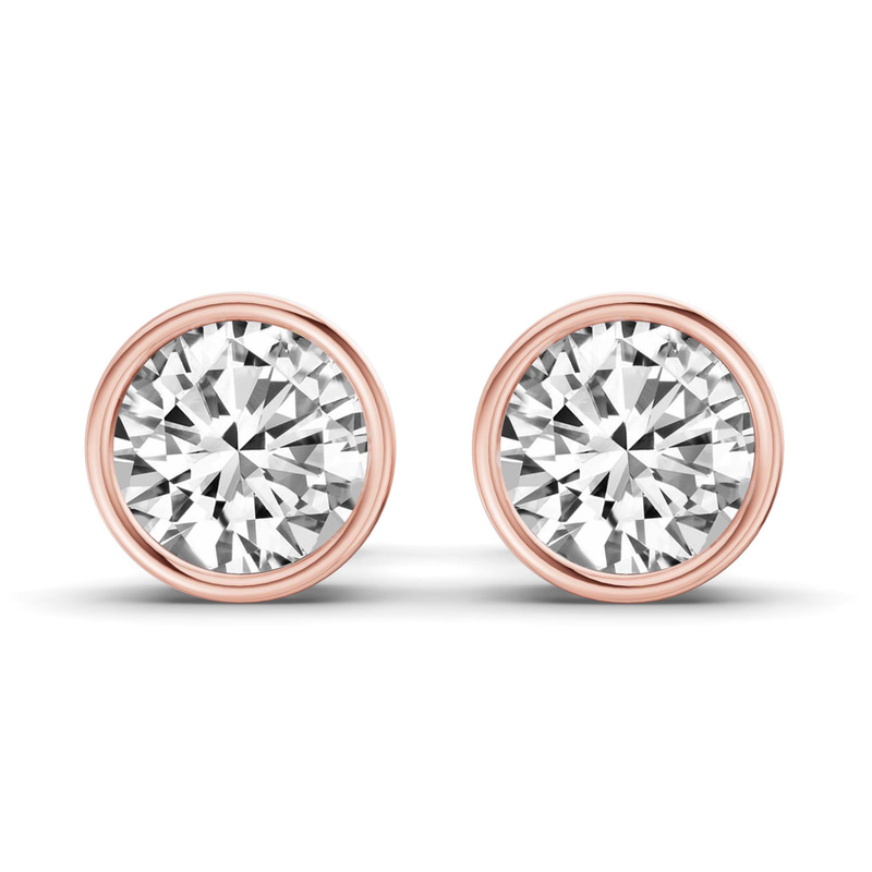 10kt Rose Gold Classic Bezel Round Lab Diamond Stud Earrings (1 Ct. Tw.) front image