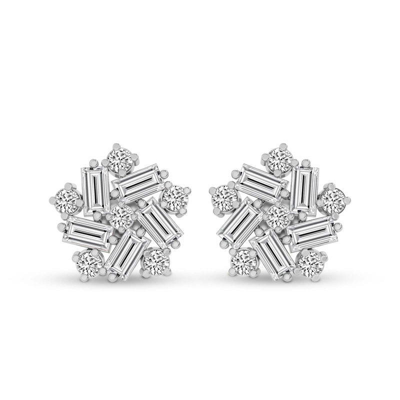 Platinum Peony Flower Fashion Lab Diamond Stud Earrings (1 Ct. Tw.) front image