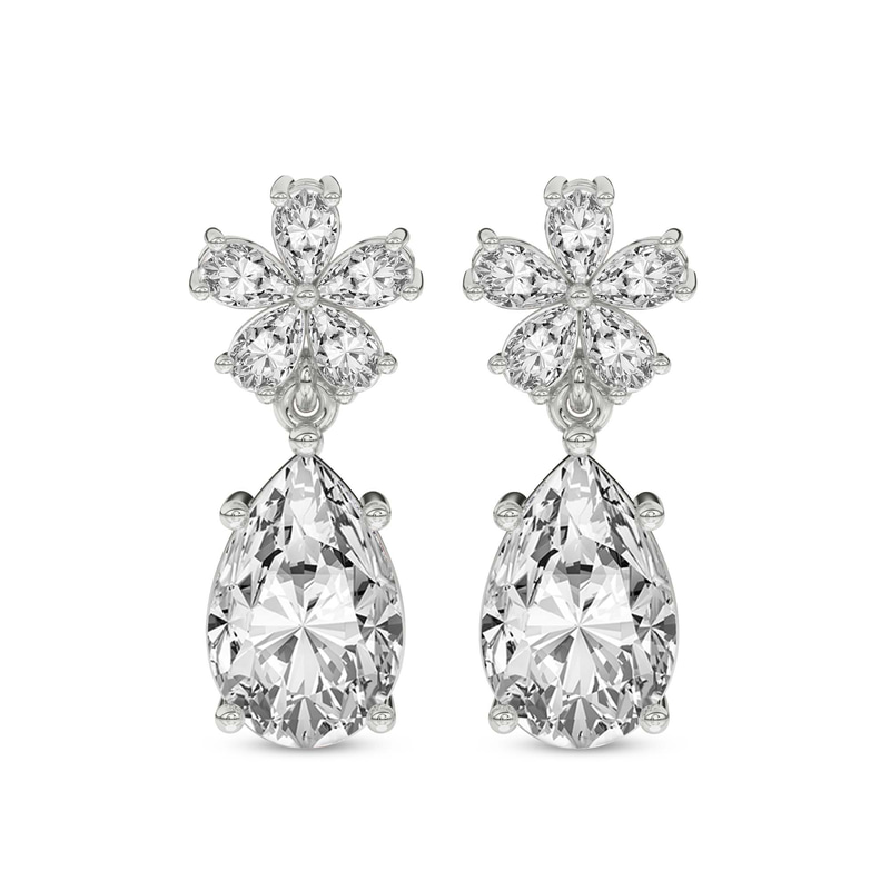 Platinum Iris Bloom Flower Fashion Lab Diamond Dangle Earrings (1 Ct. Tw.) front image