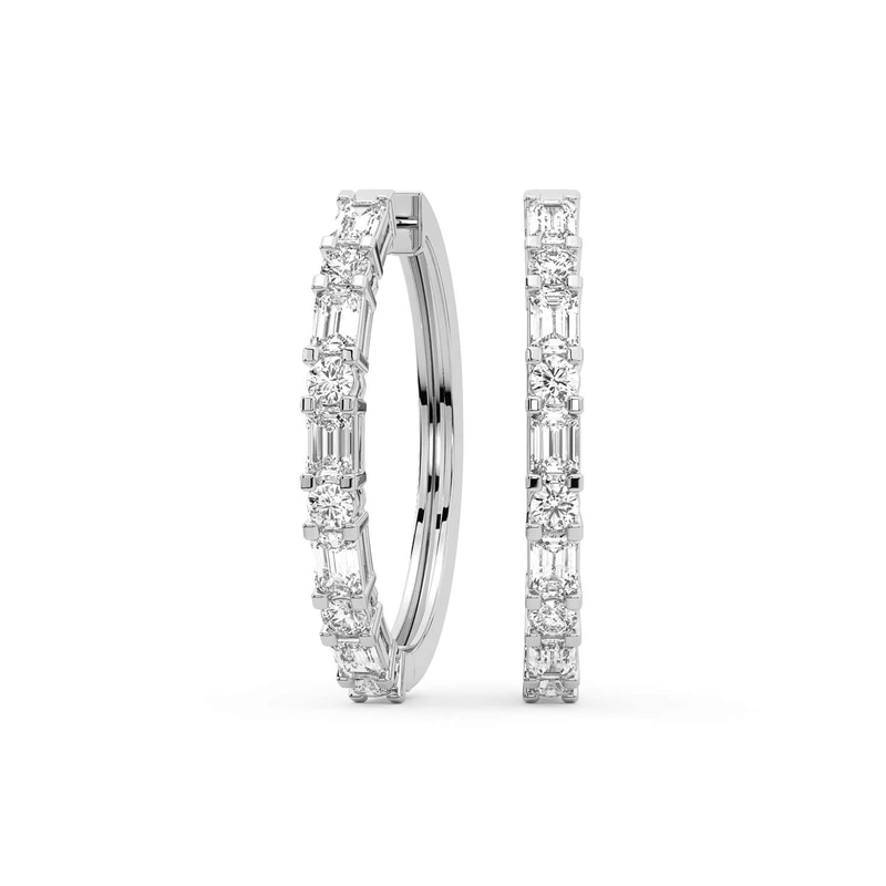 14kt White Gold Olea Emerald and Round Lab Diamond Hoop Earrings (2 Ct. Tw.) front image