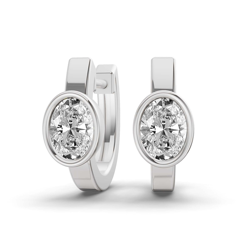 14ct White Gold North Single Oval Lab Diamond Huggie Earrings (1 Ct. Tw.) front image