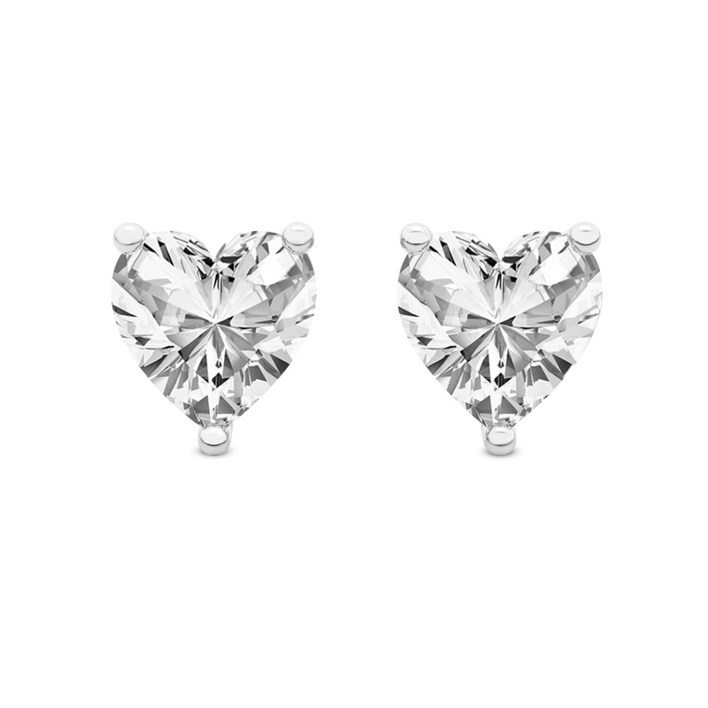 Platinum Three Prong Heart Lab Diamond Stud Earrings (6 Ct. Tw.) front image