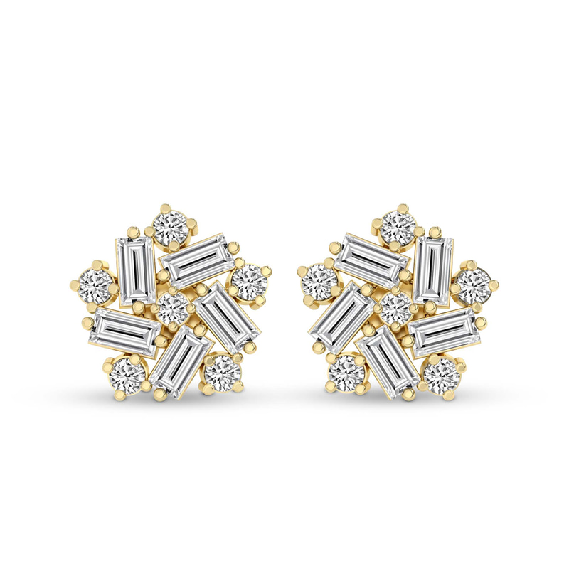 14kt Yellow Gold Peony Flower Fashion Lab Diamond Stud Earrings (1 Ct. Tw.) front image