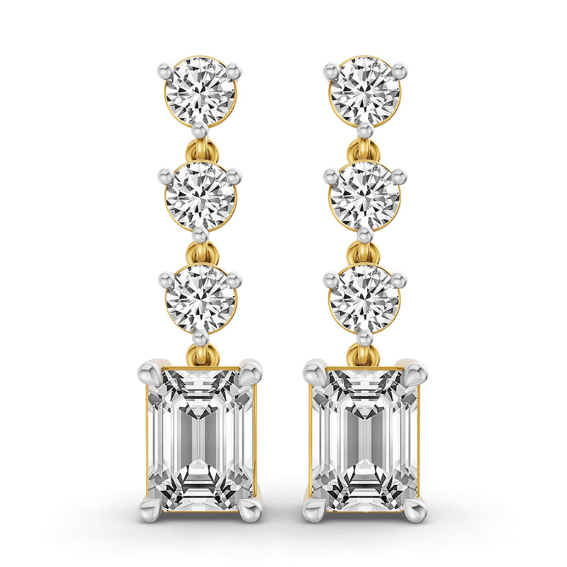 9ct Yellow Gold Emerald and Round Fashion Lab Diamond Dangle Earrings (1 Ct. Tw.) front image