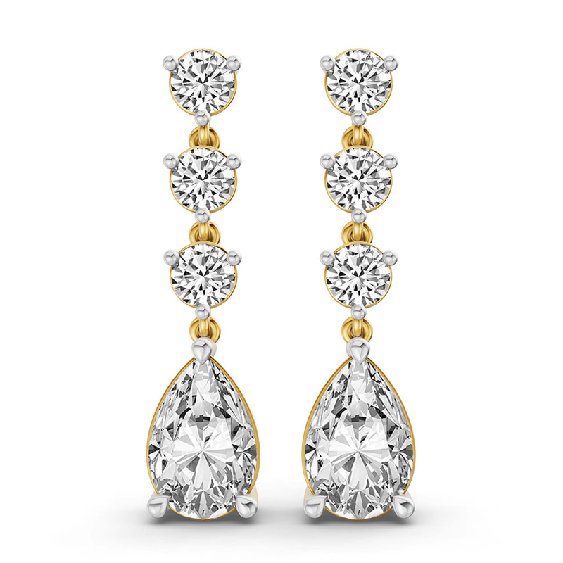 9ct Yellow Gold Pear and Round Fashion Lab Diamond Dangle Earrings (1 Ct. Tw.) front image