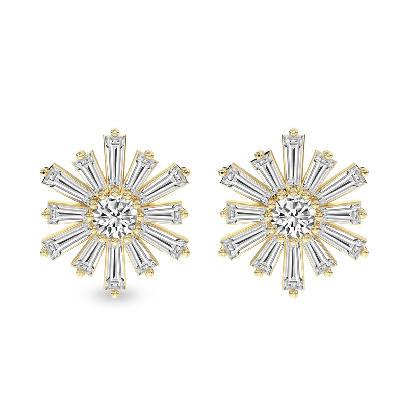 14kt Yellow Gold Sunflower Fashion Lab Diamond Stud Earrings (2 Ct. Tw.) front image