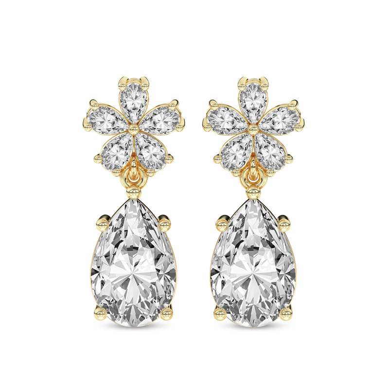 9ct Yellow Gold Iris Bloom Flower Fashion Lab Diamond Dangle Earrings (1 Ct. Tw.) front image
