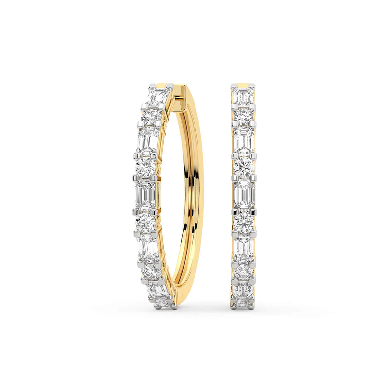 9ct Yellow Gold Olea Emerald and Round Lab Diamond Hoop Earrings (2 Ct. Tw.) front image