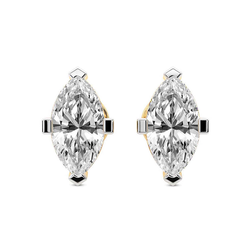 14ct Yellow Gold Four Prong Marquise Lab Diamond Stud Earrings (1 Ct. Tw.) front image