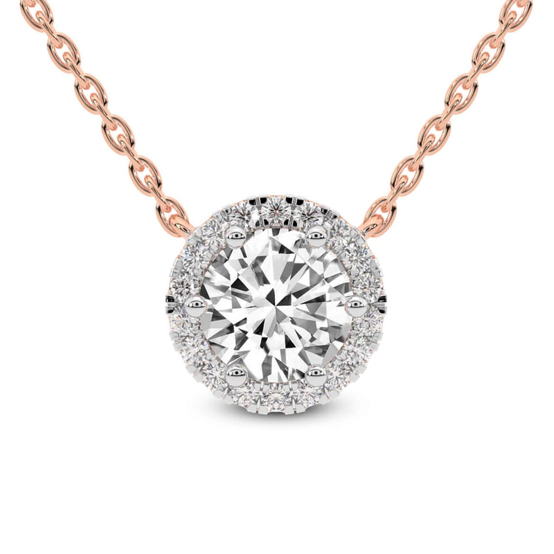 9ct Rose Gold Belleza Halo Lab Diamond Solitaire Necklace (1/2 Ct. Tw.) front image