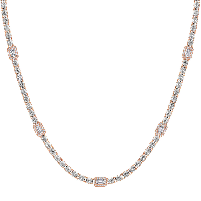 9ct Rose Gold Emerald Halo Station Lab Diamond Tennis Necklace (20 Ct. Tw.) front image