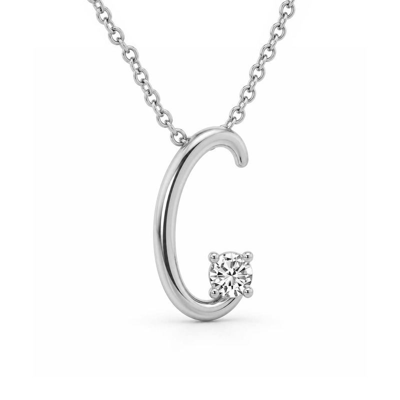 9ct White Gold Minimal Lab Diamond Initial C Necklace (1/5 Ct. Tw.) front image