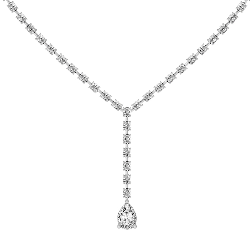 9ct White Gold Oval & Pear Lariat Lab Diamond Tennis Necklace (15 Ct. Tw.) front image