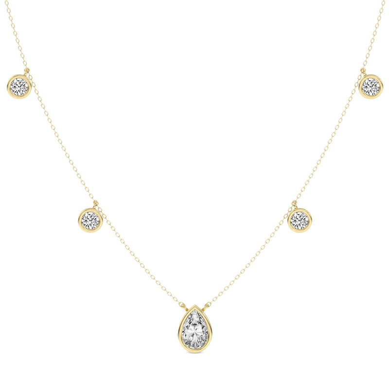 10kt Yellow Gold Opaline Pear & Round Lab Diamond Station Fashion Necklace (1/2 Ct. Tw.) front image