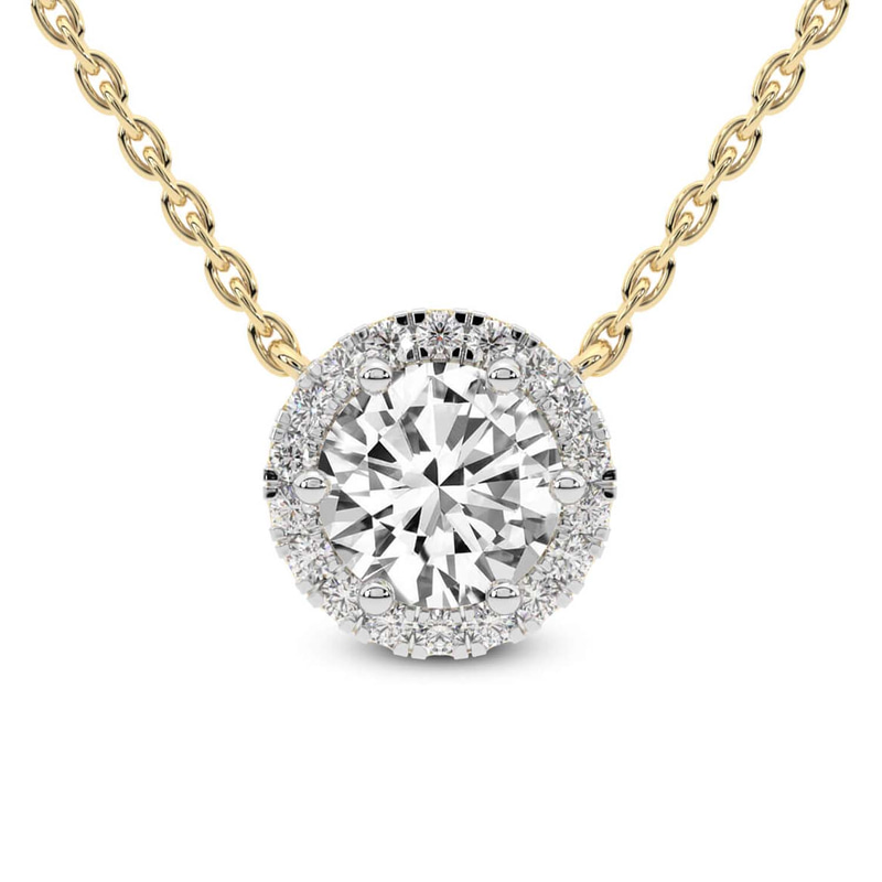 14kt Yellow Gold Belleza Halo Lab Diamond Solitaire Necklace (1 Ct. Tw.) front image