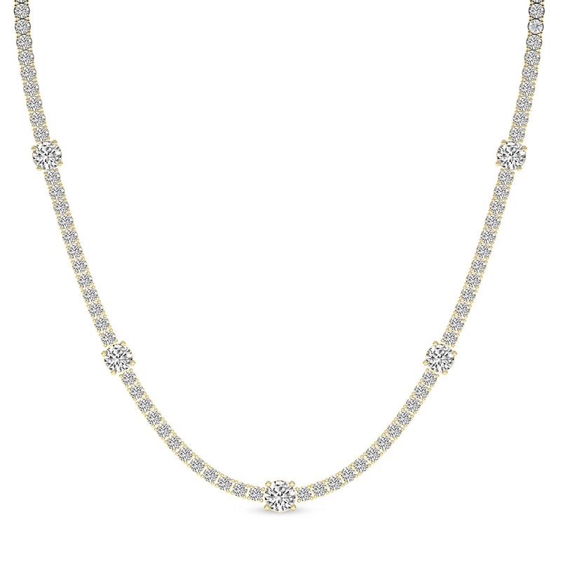 9ct Yellow Gold Solitaire Station Lab Diamond Tennis Necklace (7 Ct. Tw.) front image
