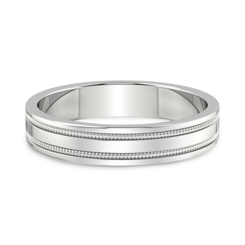 9ct White Gold Crossline Milgrain Men's Band front image