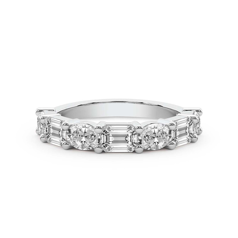 Platinum Rania Emerald and Oval Lab Diamond Anniversary Band (2 Ct. Tw.) front image
