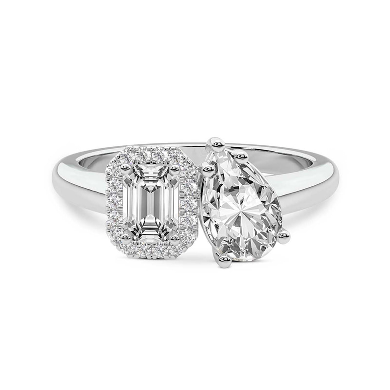 Platinum Rebeca Two Stone Emerald and Pear Toi et Moi Lab Grown Diamond Ring (1 Ct. Tw.) front image