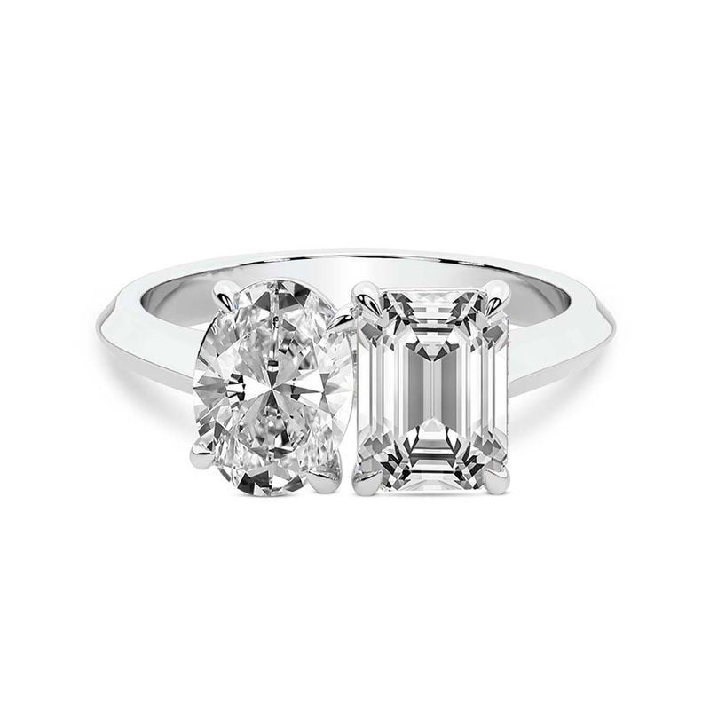 9ct White Gold Trianna Two Stone Oval and Emerald Toi Et Moi Lab Grown Diamond Ring (1 Ct. Tw.) front image