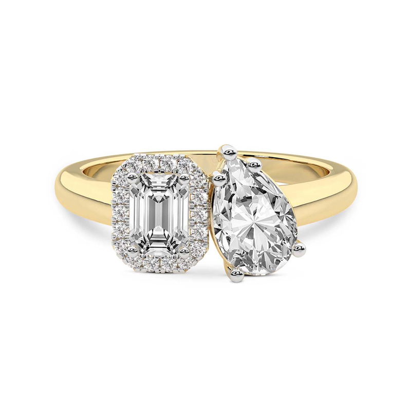 14ct Yellow Gold Rebeca Two Stone Emerald and Pear Toi et Moi Lab Grown Diamond Ring (1 Ct. Tw.) front image