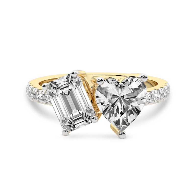 9ct Yellow Gold Vega Two Stone Emerald and Heart Toi Et Moi Lab Grown Diamond Ring (1 Ct. Tw.) front image