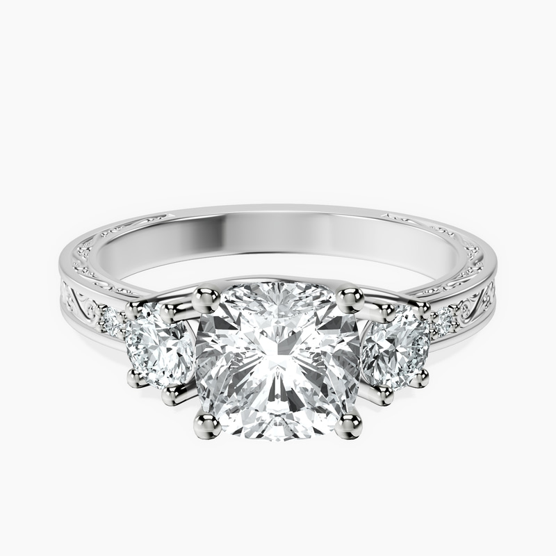 9ct White Gold Valencia Three Stone Vintage Lab Diamond Ring front image