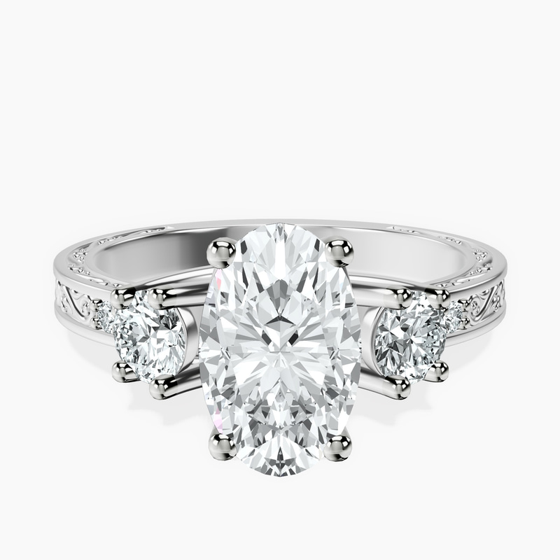 10kt White Gold Valencia Three Stone Vintage Lab Diamond Ring front image