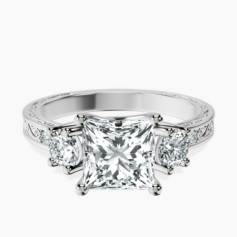 2.80 ct. princess Valencia Vinatge Ring in 14kt white gold rtr top