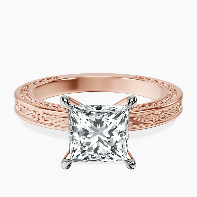 14ct Rose Gold Ivory Vintage Solitaire Lab Diamond Ring front image
