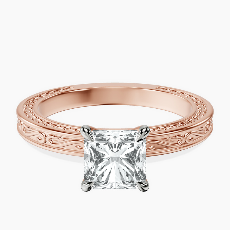 14kt Rose Gold Ivory Vintage Solitaire Lab Diamond Ring front image