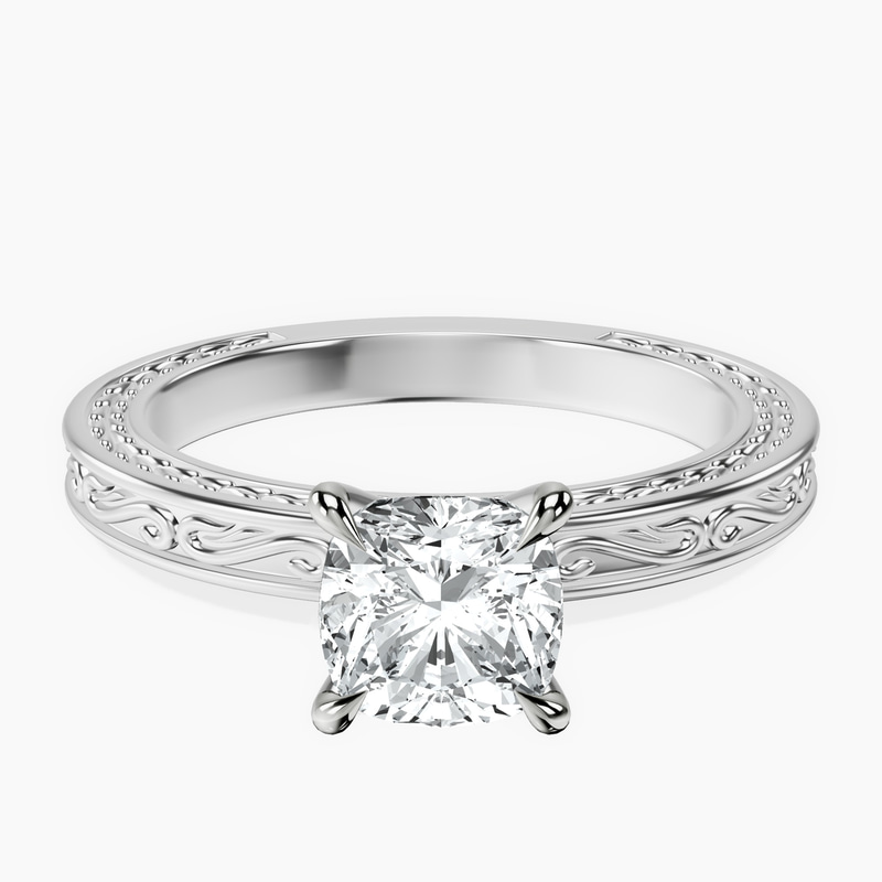 10kt White Gold Ivory Vintage Solitaire Lab Diamond Ring front image