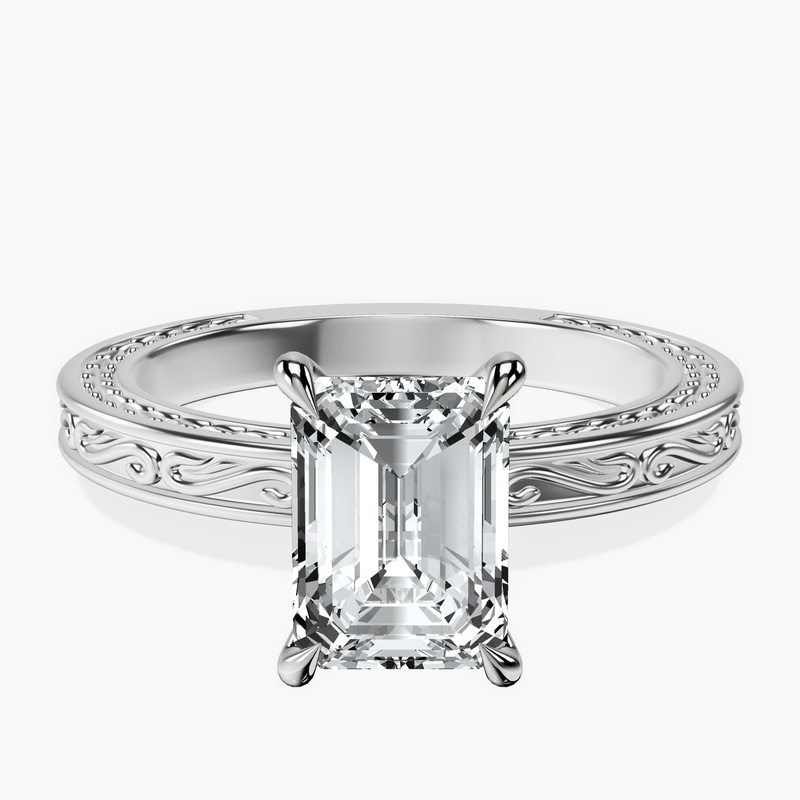 9ct White Gold Ivory Vintage Solitaire Lab Diamond Ring front image