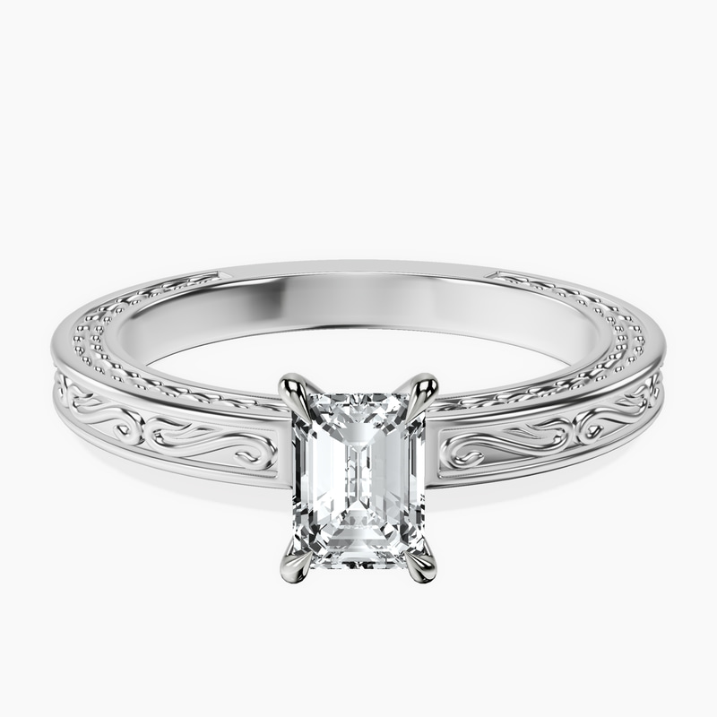 10kt White Gold Ivory Vintage Solitaire Lab Diamond Ring front image
