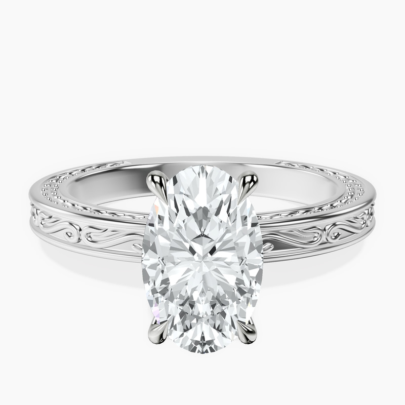 9ct White Gold Ivory Vintage Solitaire Lab Diamond Ring front image