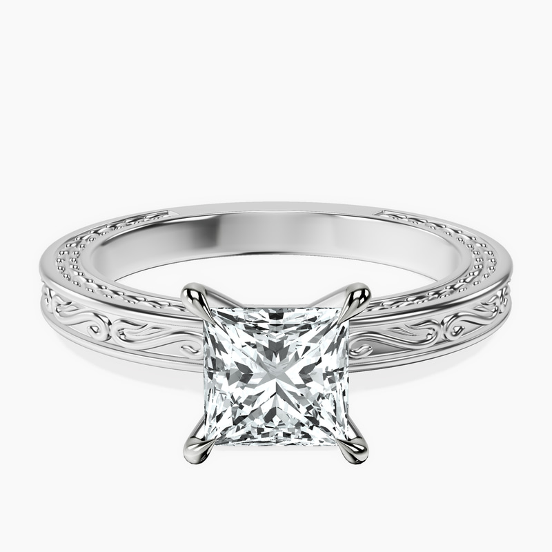 18kt White Gold Ivory Vintage Solitaire Lab Diamond Ring front image