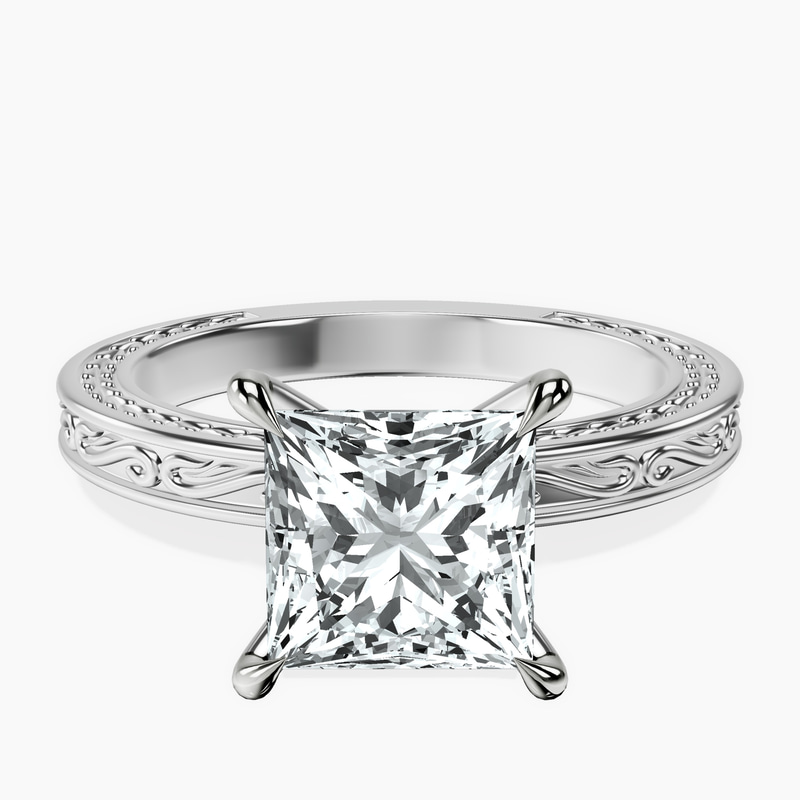 10kt White Gold Ivory Vintage Solitaire Lab Diamond Ring front image