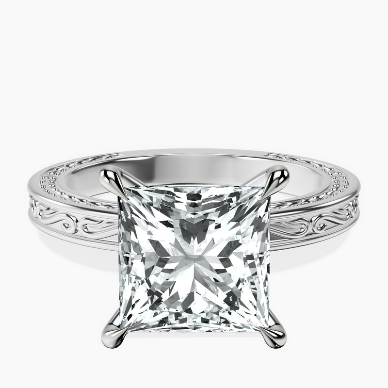 18kt White Gold Ivory Vintage Solitaire Lab Diamond Ring front image