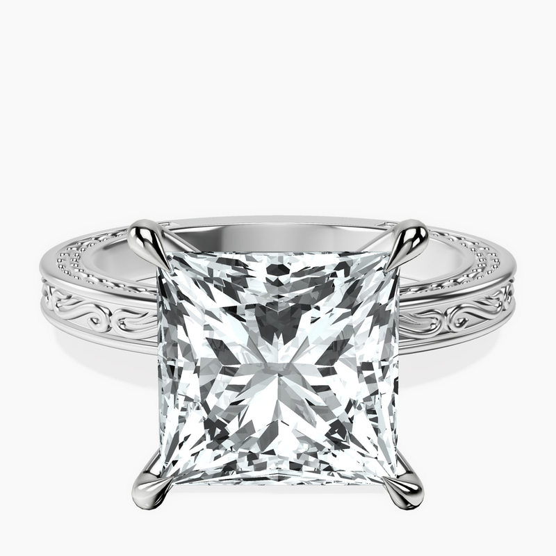 18kt White Gold Ivory Vintage Solitaire Lab Diamond Ring front image