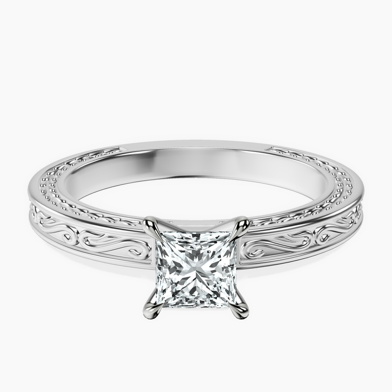 14kt White Gold Ivory Vintage Solitaire Lab Diamond Ring front image