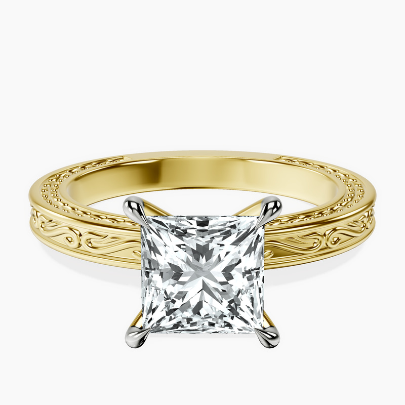 18ct Yellow Gold Ivory Vintage Solitaire Lab Diamond Ring front image