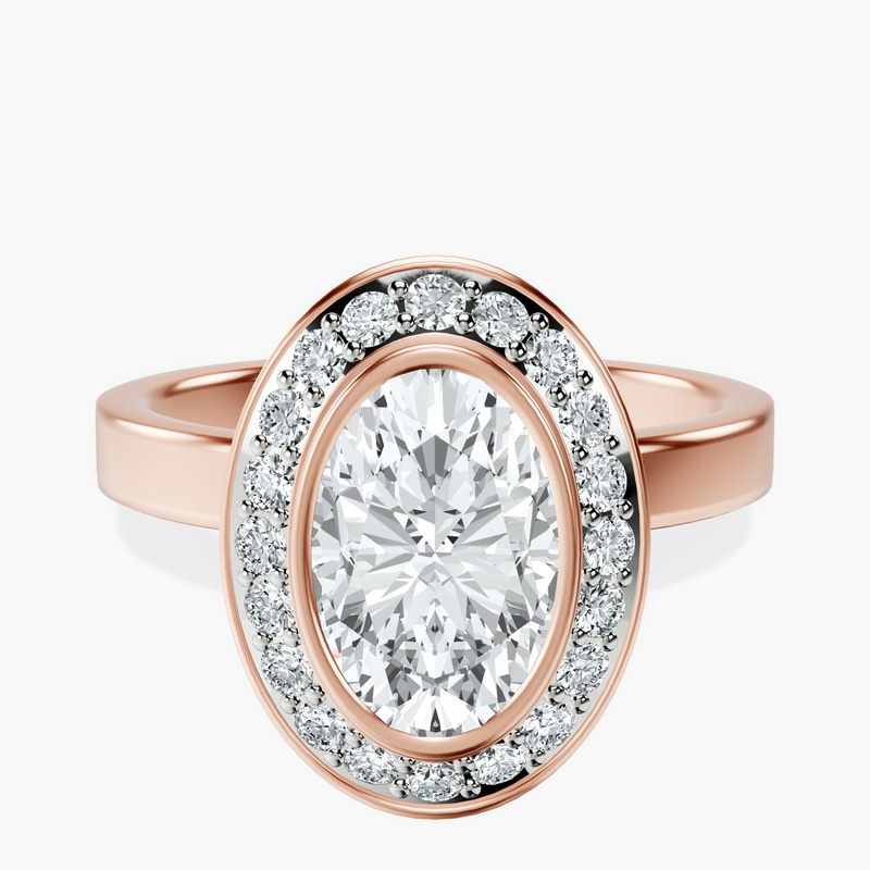 2.99 ct. oval Upturned Dome Halo Ring in 10kt rose gold rtr top